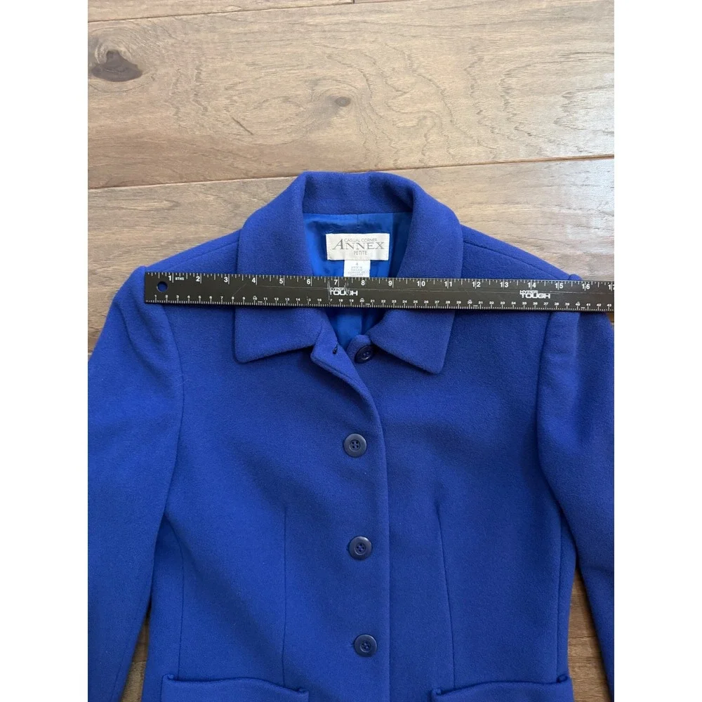 Casual Corner Annex Blazer Womens 4P Blue Wool Cashmere Solid Petite Profess